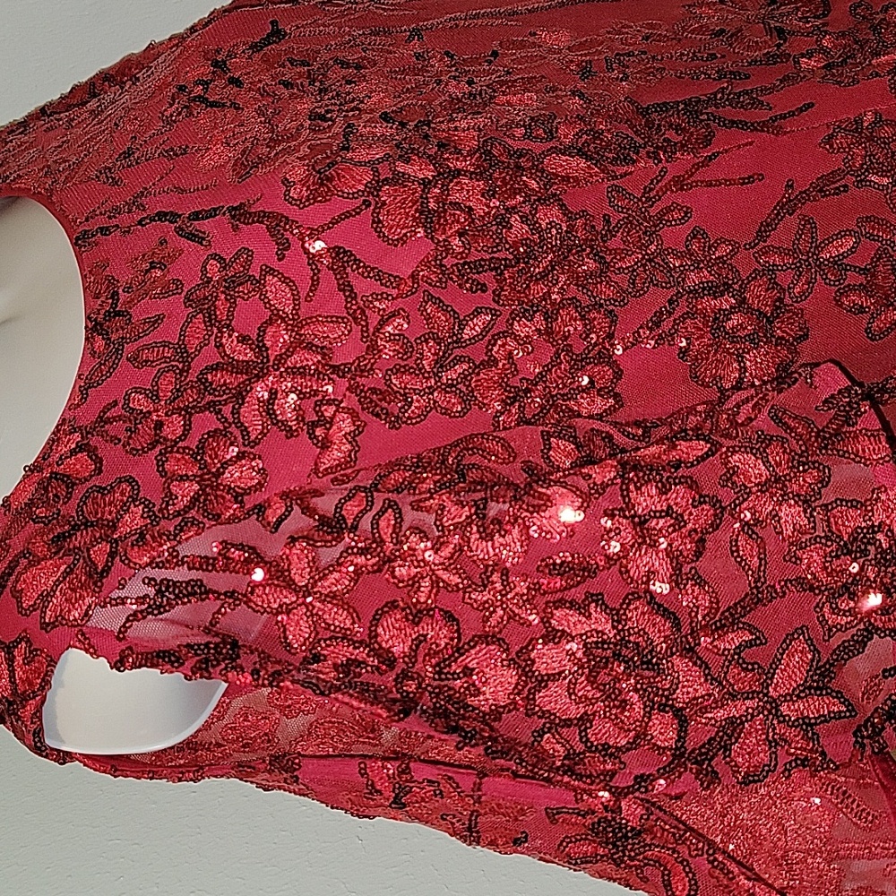 ALEX EVENINGS RED SEQUIN SHEATH DRESS - Picture 2 of 9